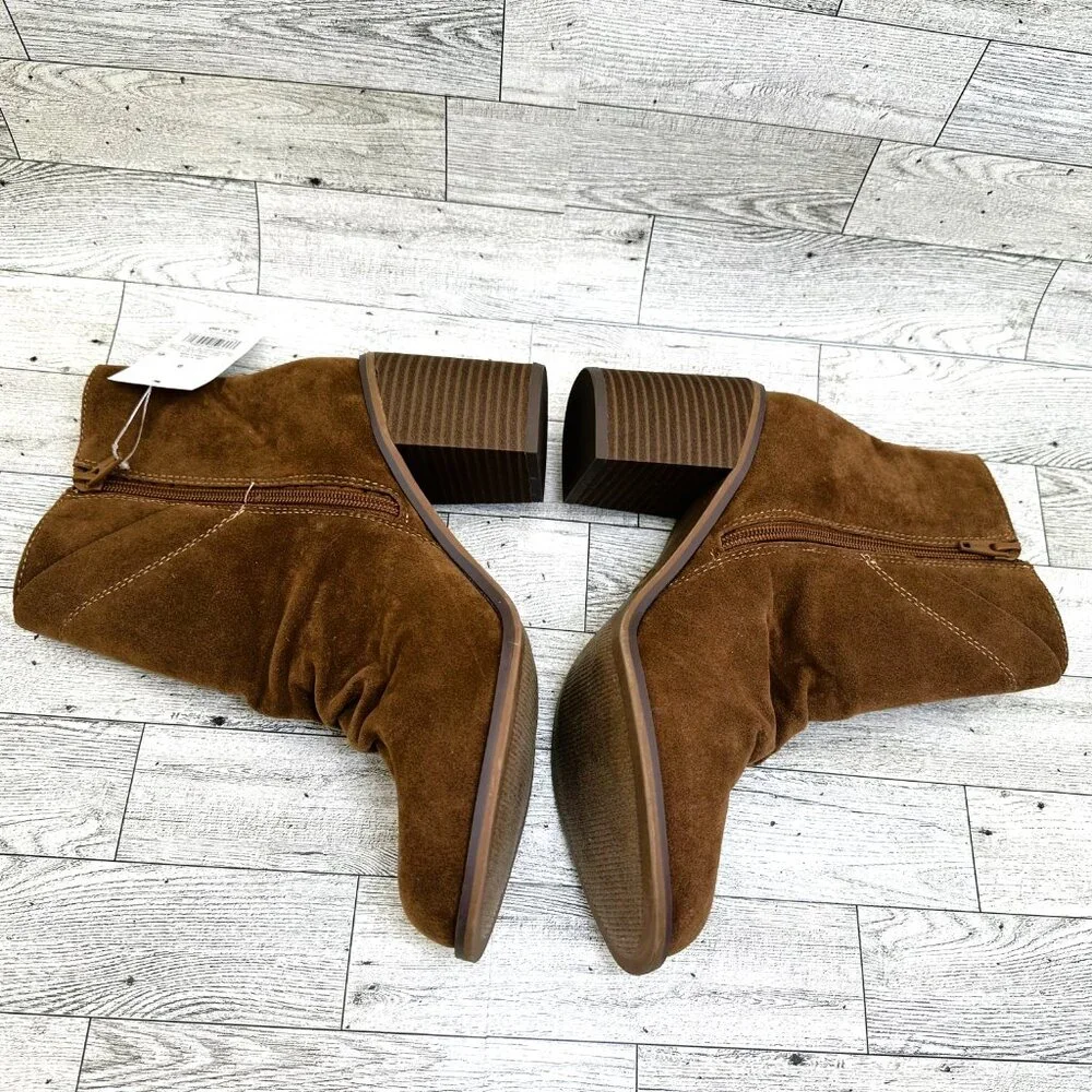 NWT Women's Universal Thread Size 9 Brown Ankle Booties Side Zip 3" Block Heels - Picture 10 of 11